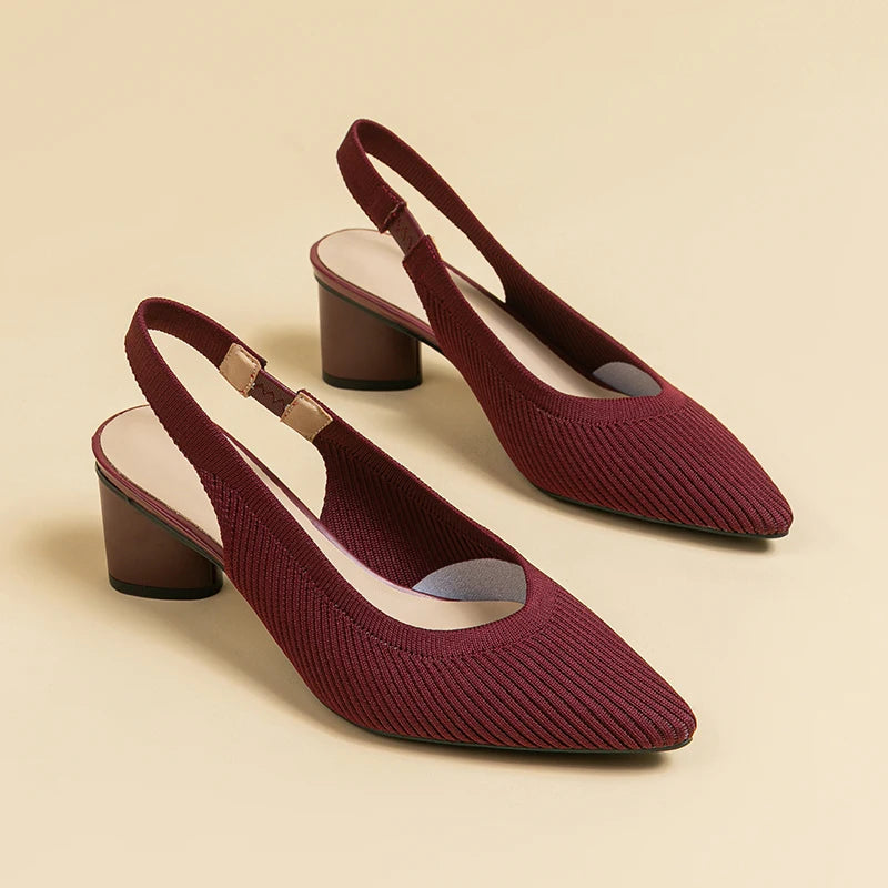 Women's Black Breathable Knit Slingback Heels Corvine