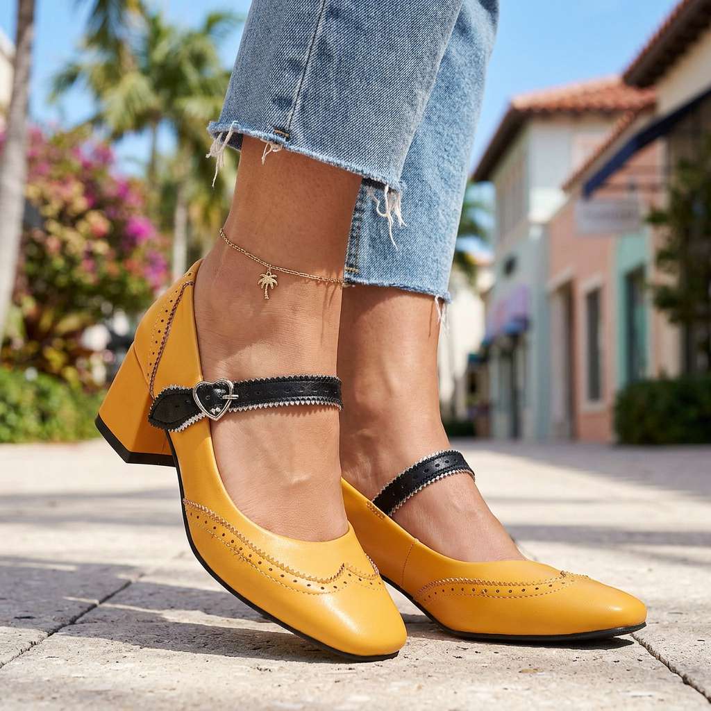 Women's Black Brogue Detail Block Heel Pumps Corvine