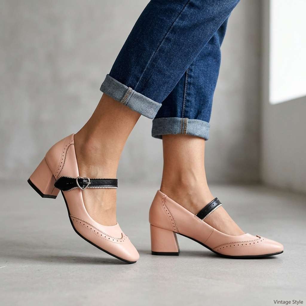Women's Black Brogue Detail Block Heel Pumps Corvine