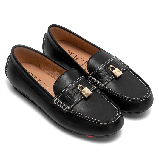 Women's Black Cow Leather Flat Loafers Corvine