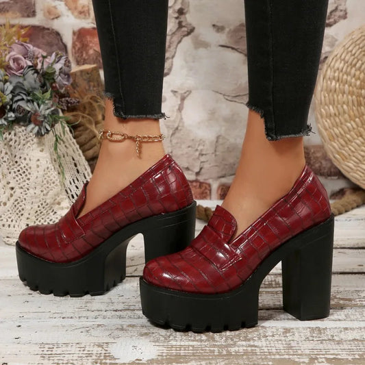 Women's Black Croc-Embossed Platform Heels Corvine