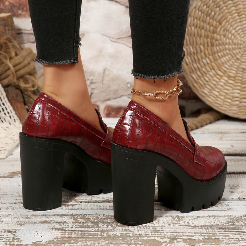 Women's Black Croc-Embossed Platform Heels Corvine