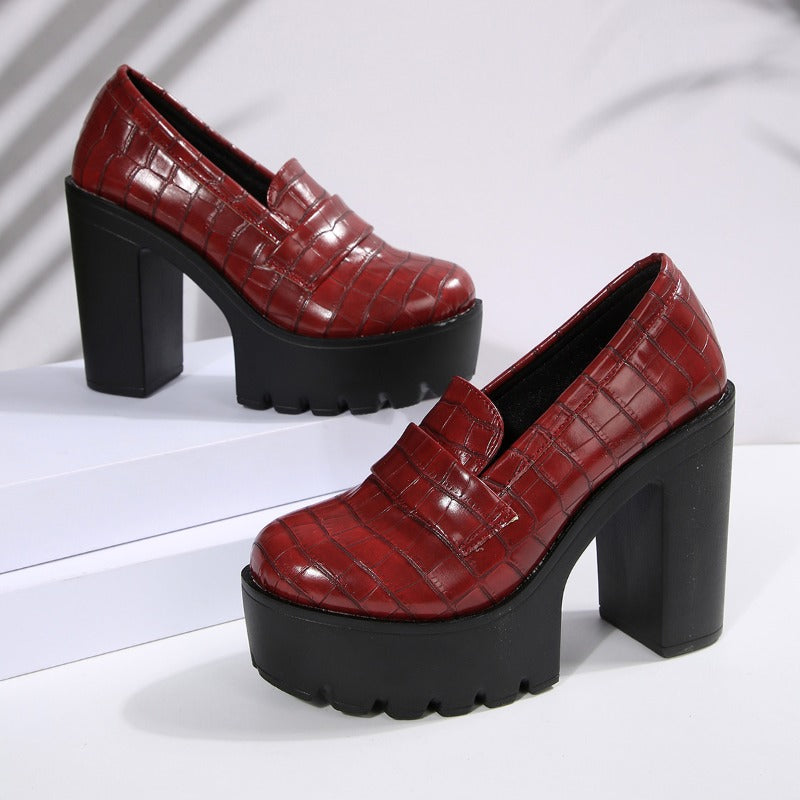 Women's Black Croc-Embossed Platform Heels Corvine