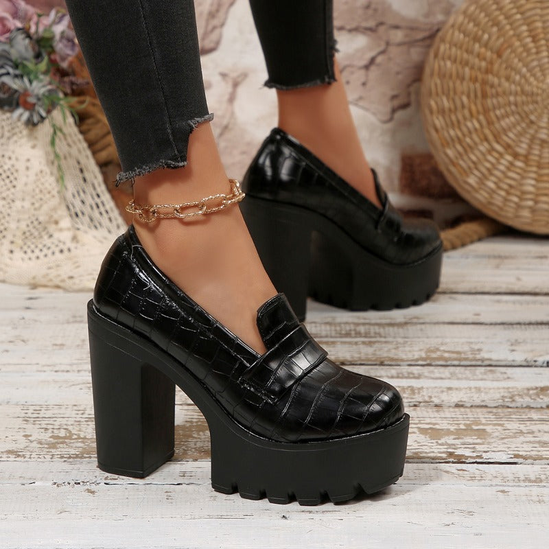 Women's Black Croc-Embossed Platform Heels Corvine
