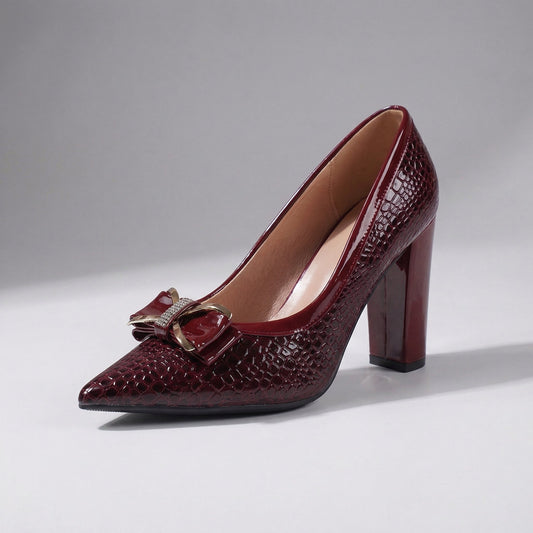 Women's Black Croc-Embossed Vegan Leather Block Heels Corvine
