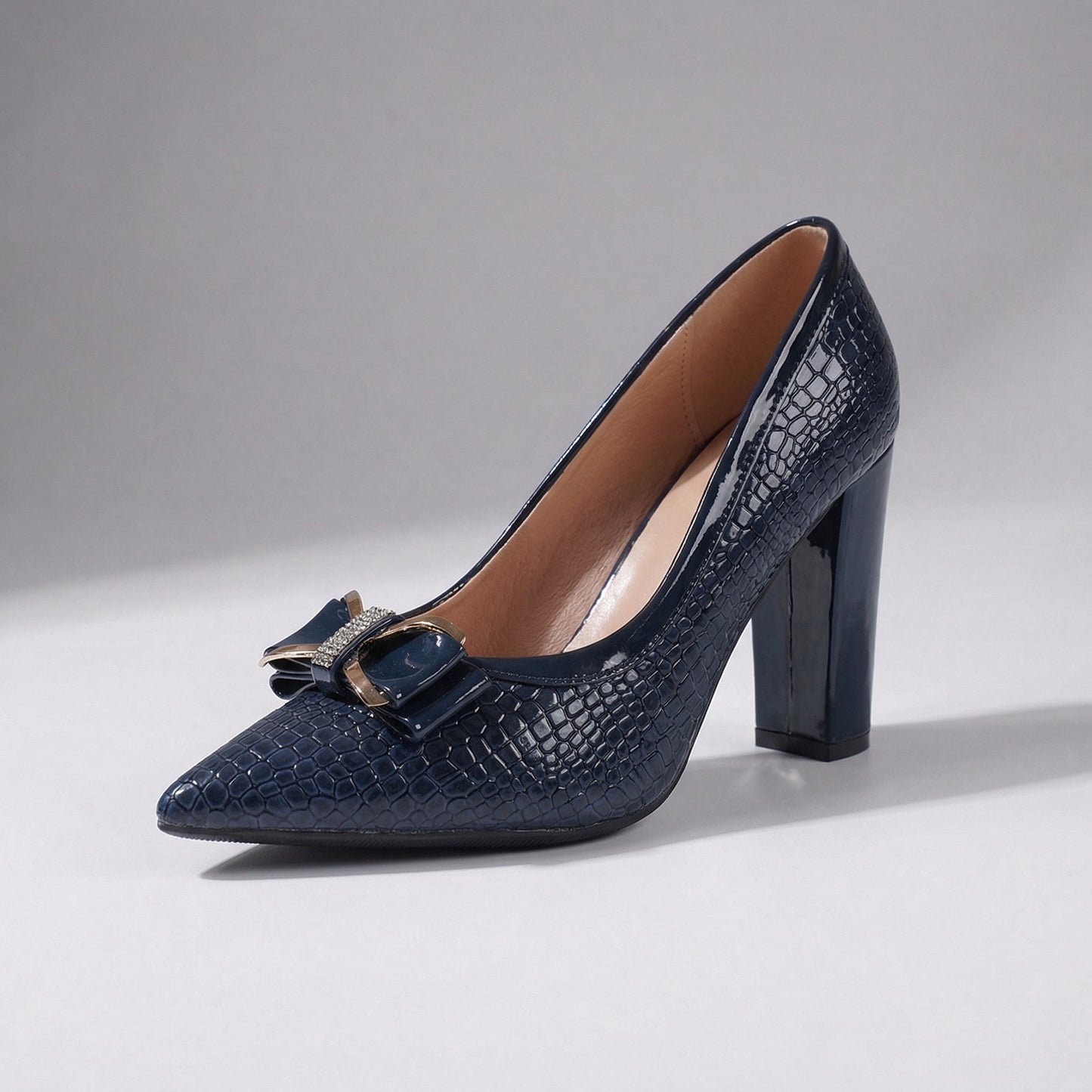 Women's Black Croc-Embossed Vegan Leather Block Heels Corvine
