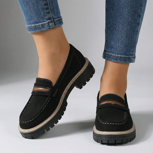 Women's Black Cushioned Platform Loafers Corvine