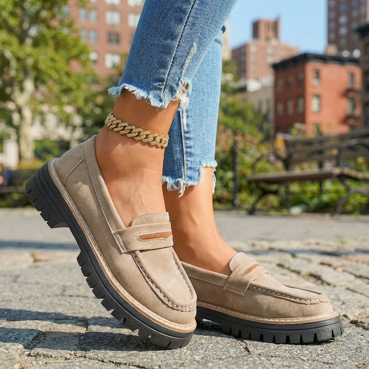 Women's Black Cushioned Platform Loafers Corvine