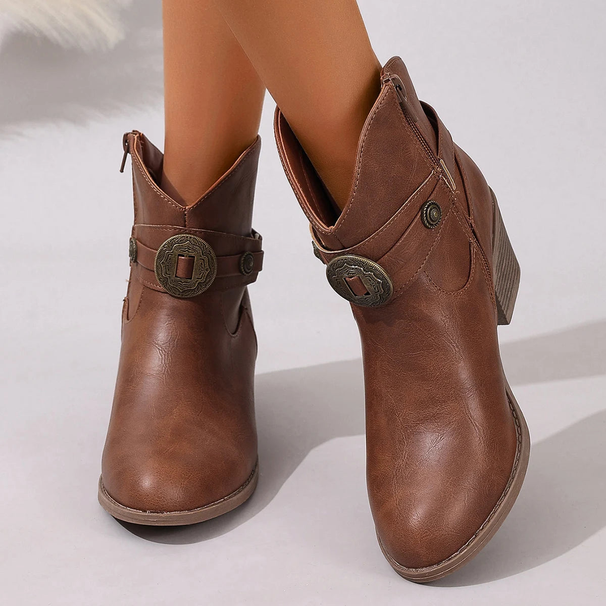 Women's Black Faux Leather Ankle Boots Corvine