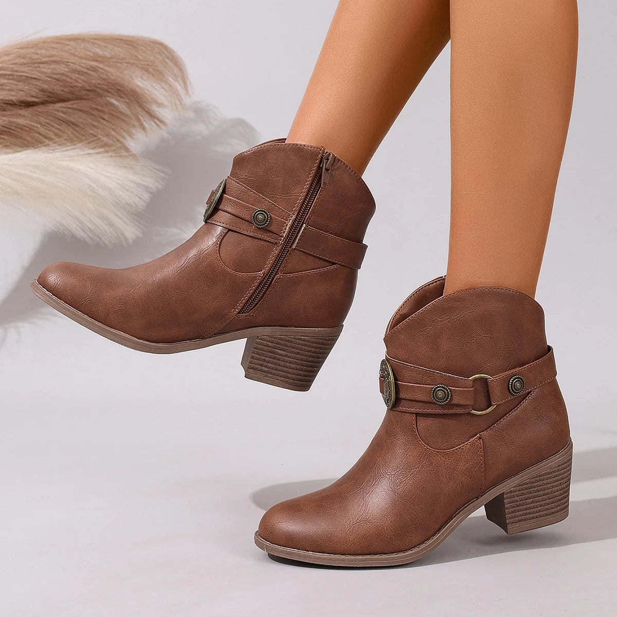 Women's Black Faux Leather Ankle Boots Corvine