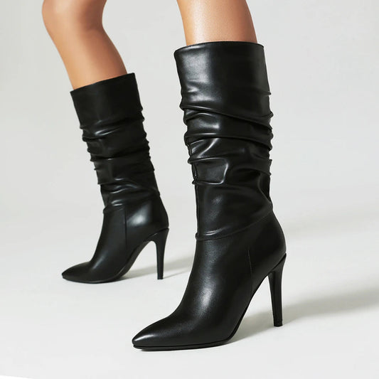 Women's Black Faux Leather Heeled Boots Corvine