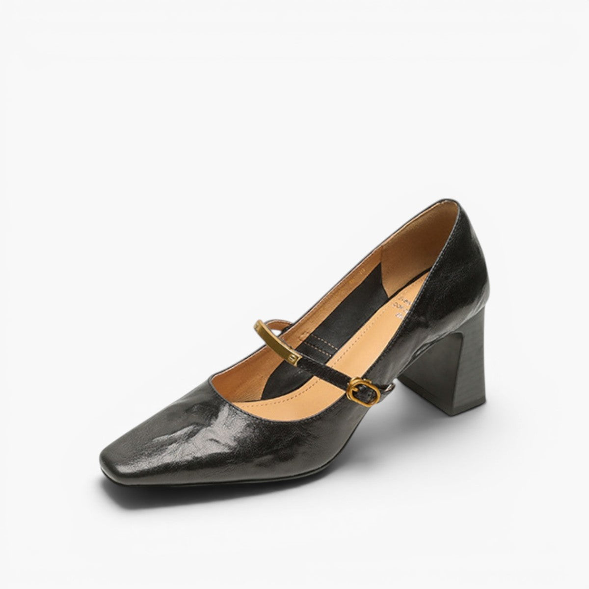 Women's Black Genuine Lambskin Leather Block Heel Pumps Corvine