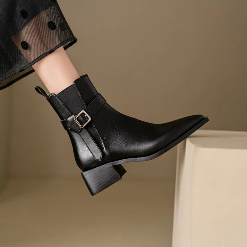 Women’s Black Genuine Leather Ankle Boots Corvine