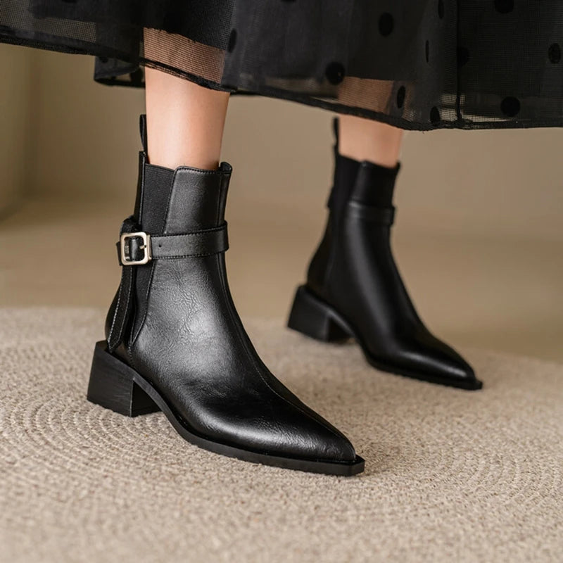 Women’s Black Genuine Leather Ankle Boots Corvine