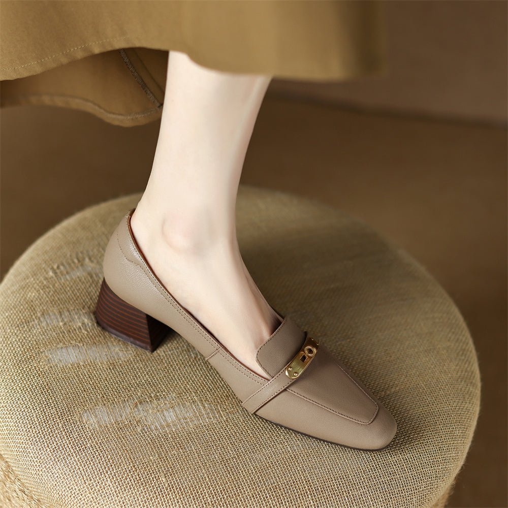 Women's Black Genuine Leather Block Heel Heels Corvine