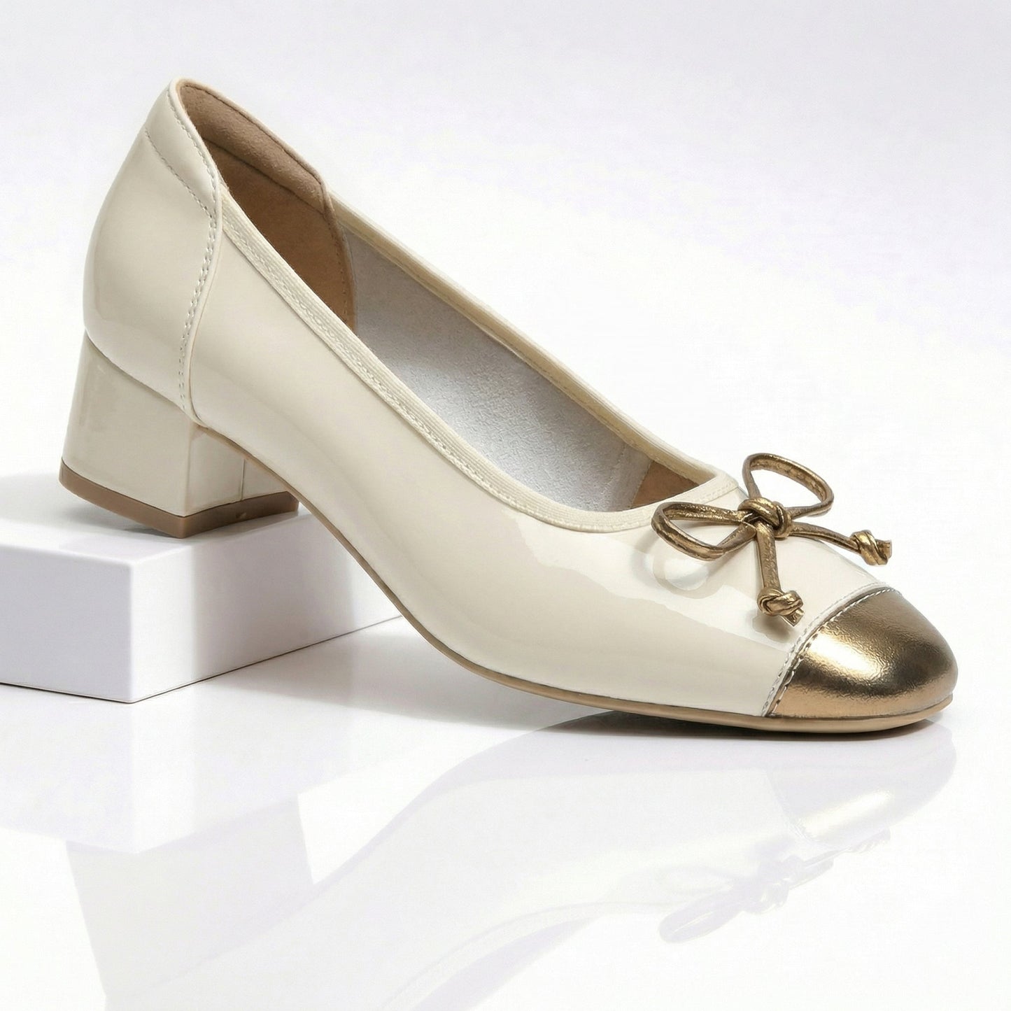 Women's Black Genuine Leather Cap-Toe Heels Corvine