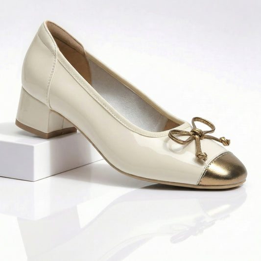 Women's Black Genuine Leather Cap-Toe Heels Corvine