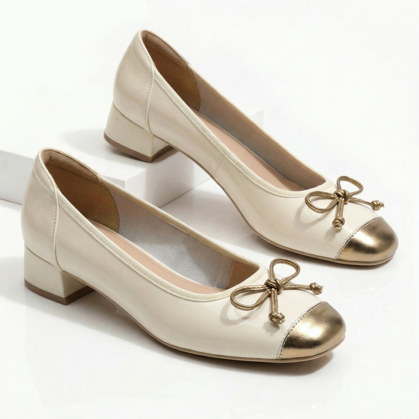 Women's Black Genuine Leather Cap-Toe Heels Corvine