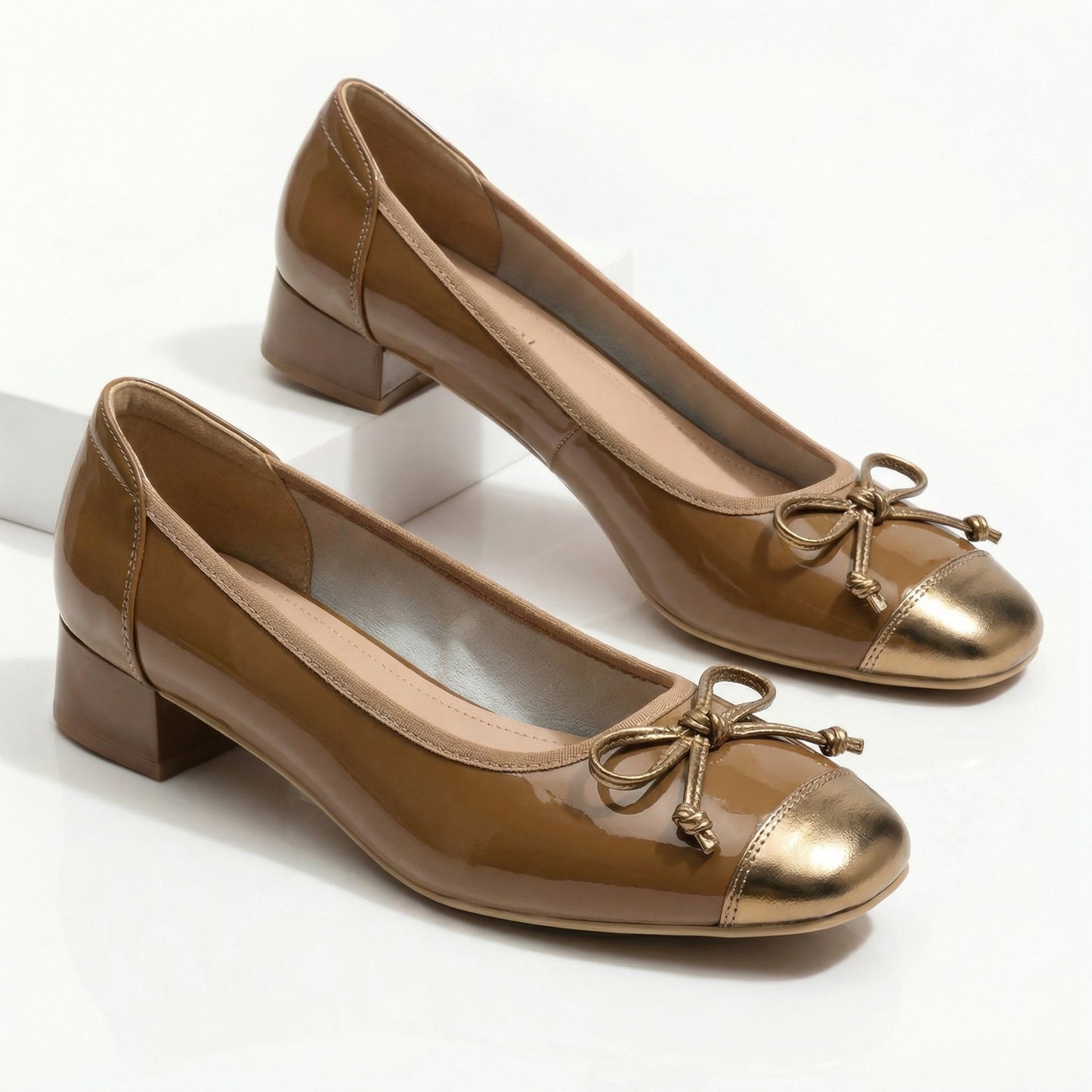 Women's Black Genuine Leather Cap-Toe Heels Corvine
