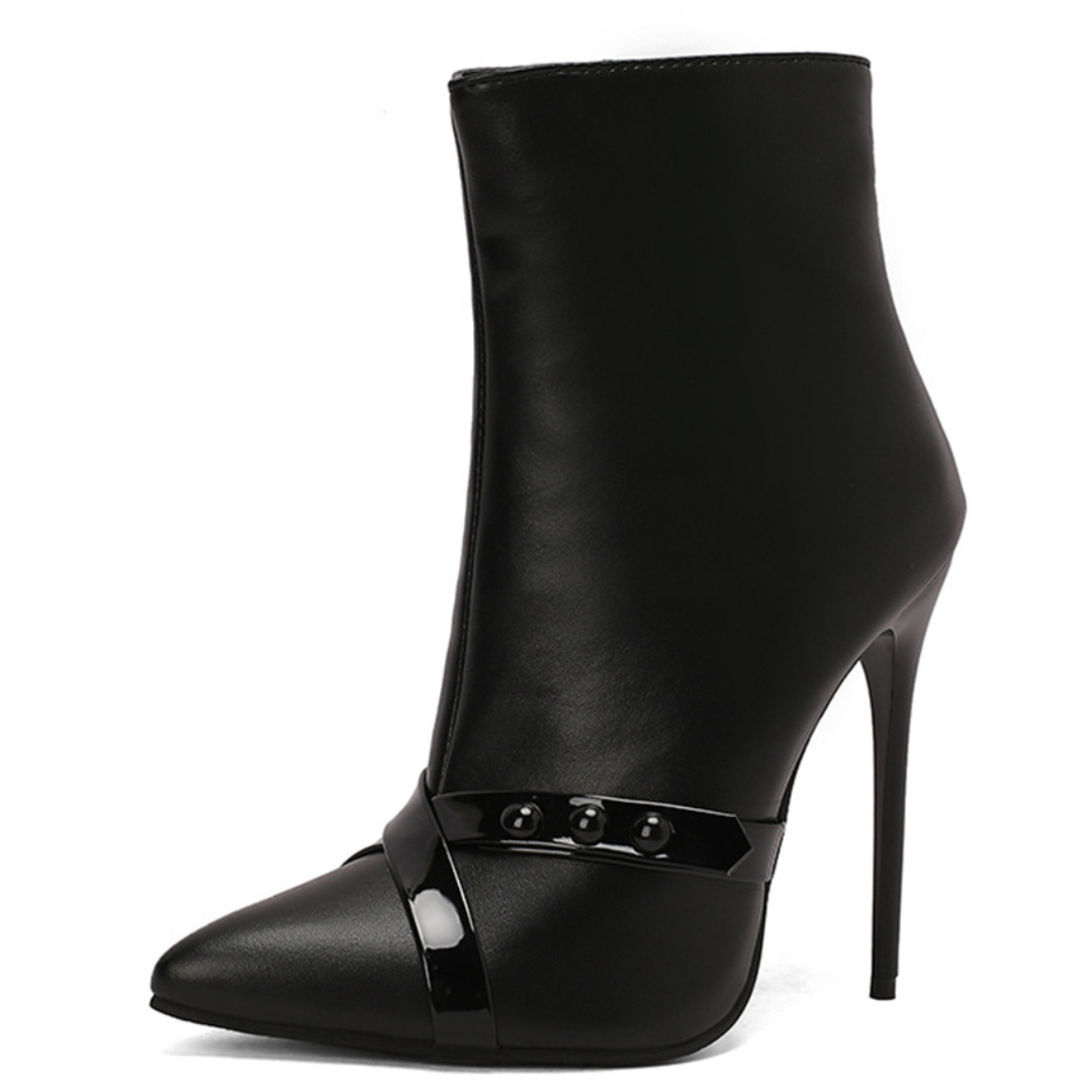 Women's Black High-Flex Leather Stiletto Heels Corvine