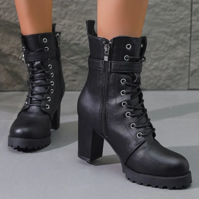 Women's Black High-Heel Platform Ankle Boots Corvine