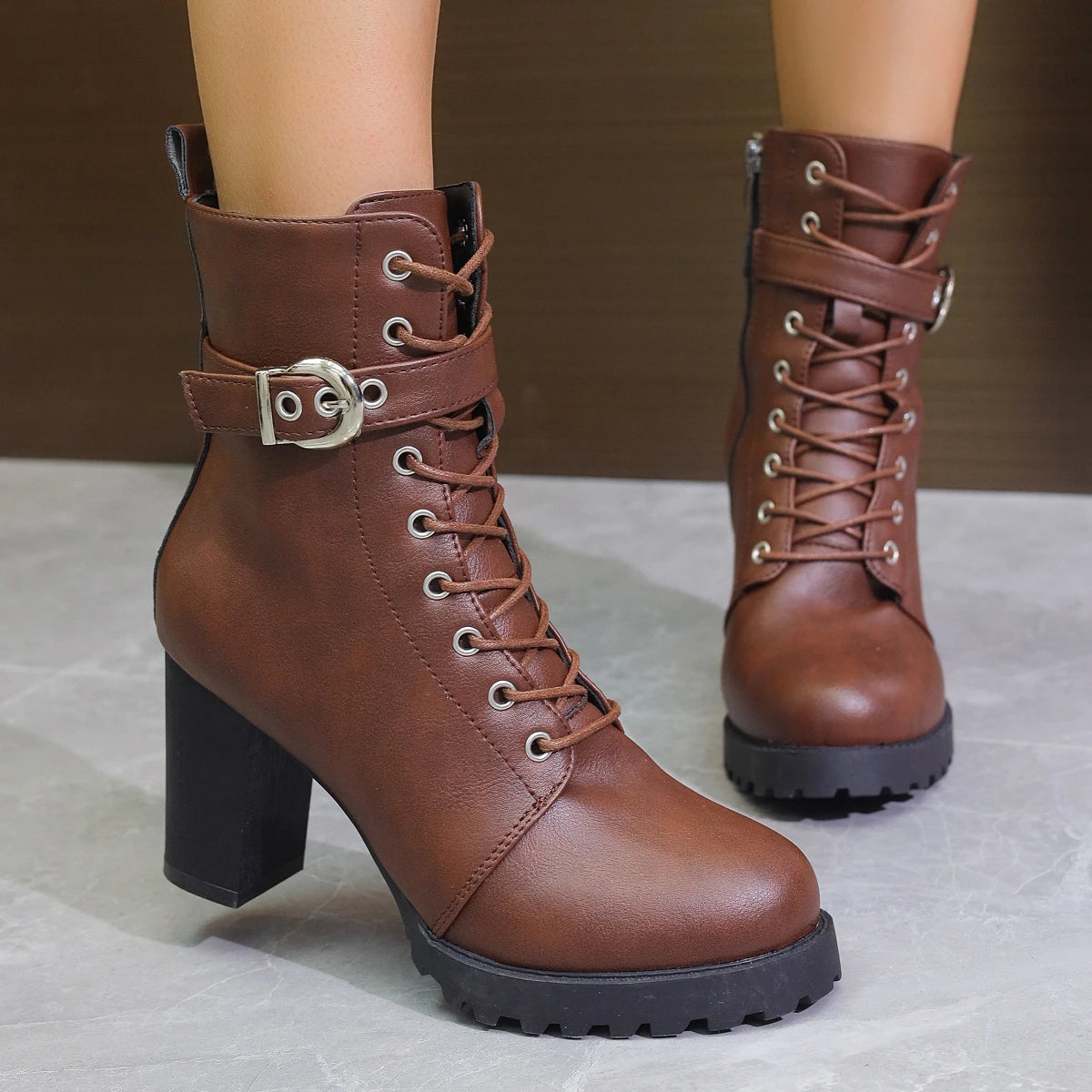 Women's Black High-Heel Platform Ankle Boots Corvine
