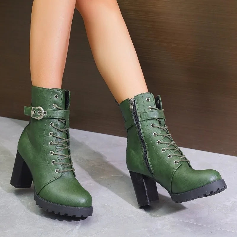 Women's Black High-Heel Platform Ankle Boots Corvine