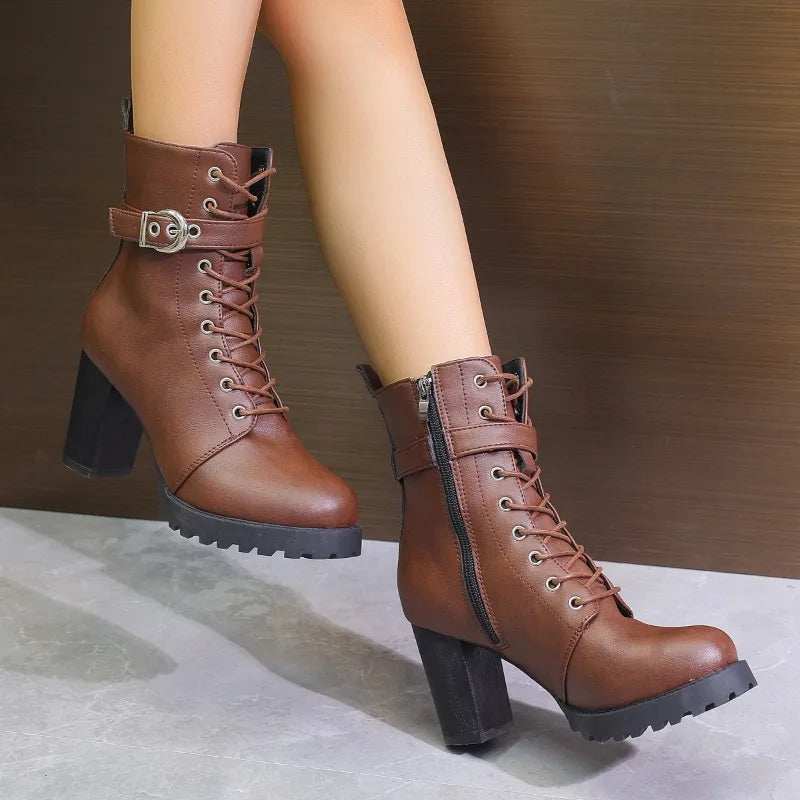 Women's Black High-Heel Platform Ankle Boots Corvine