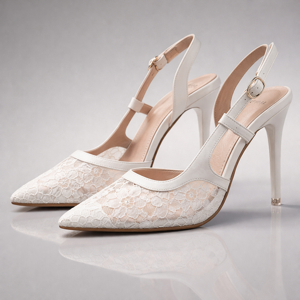 Women's Black Lace-Trimmed Pointed Toe Slingback Heels Corvine