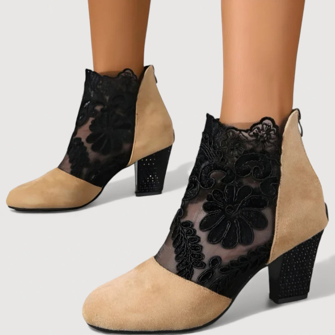 Women's Black Lace Block Heel Heels Corvine