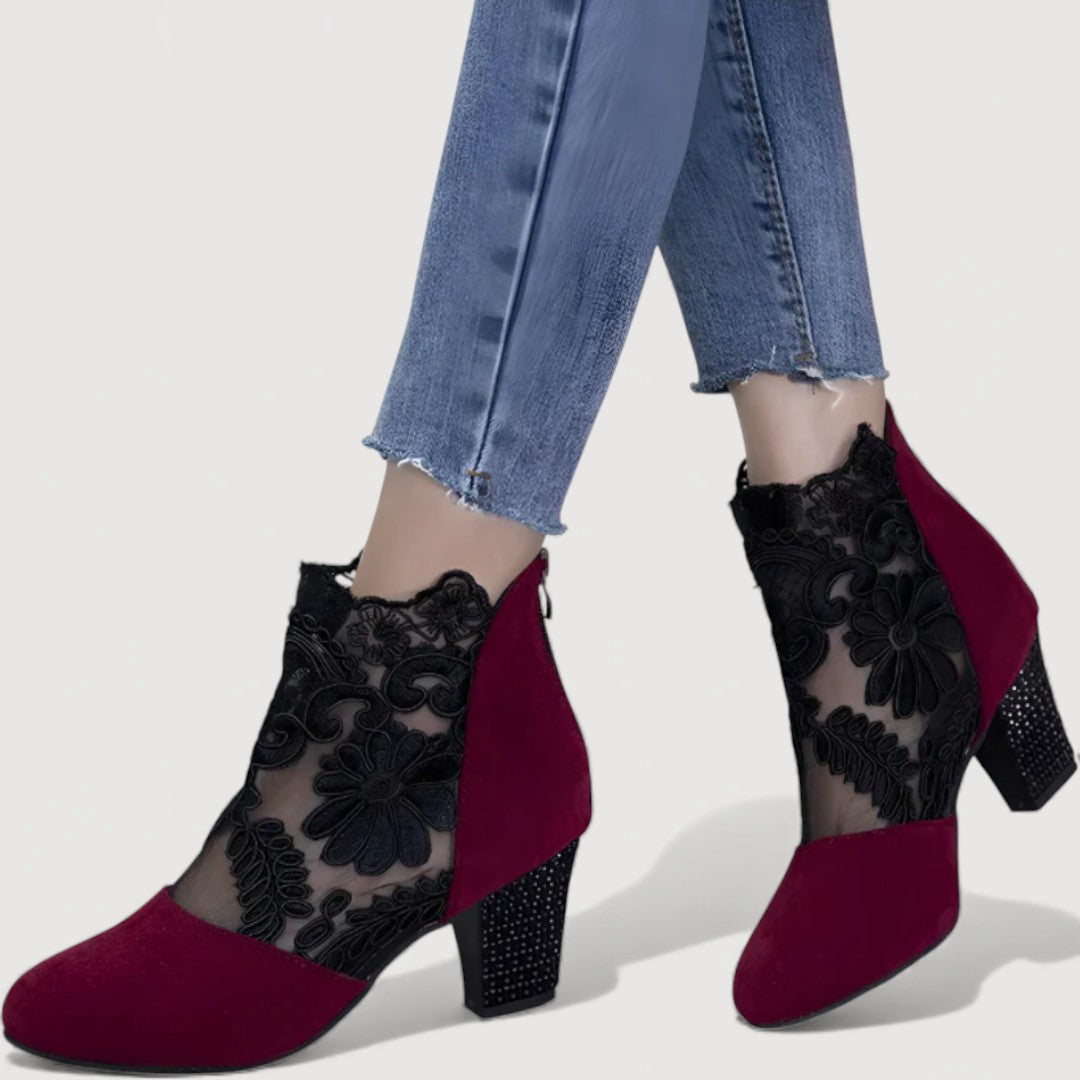 Women's Black Lace Block Heel Heels Corvine
