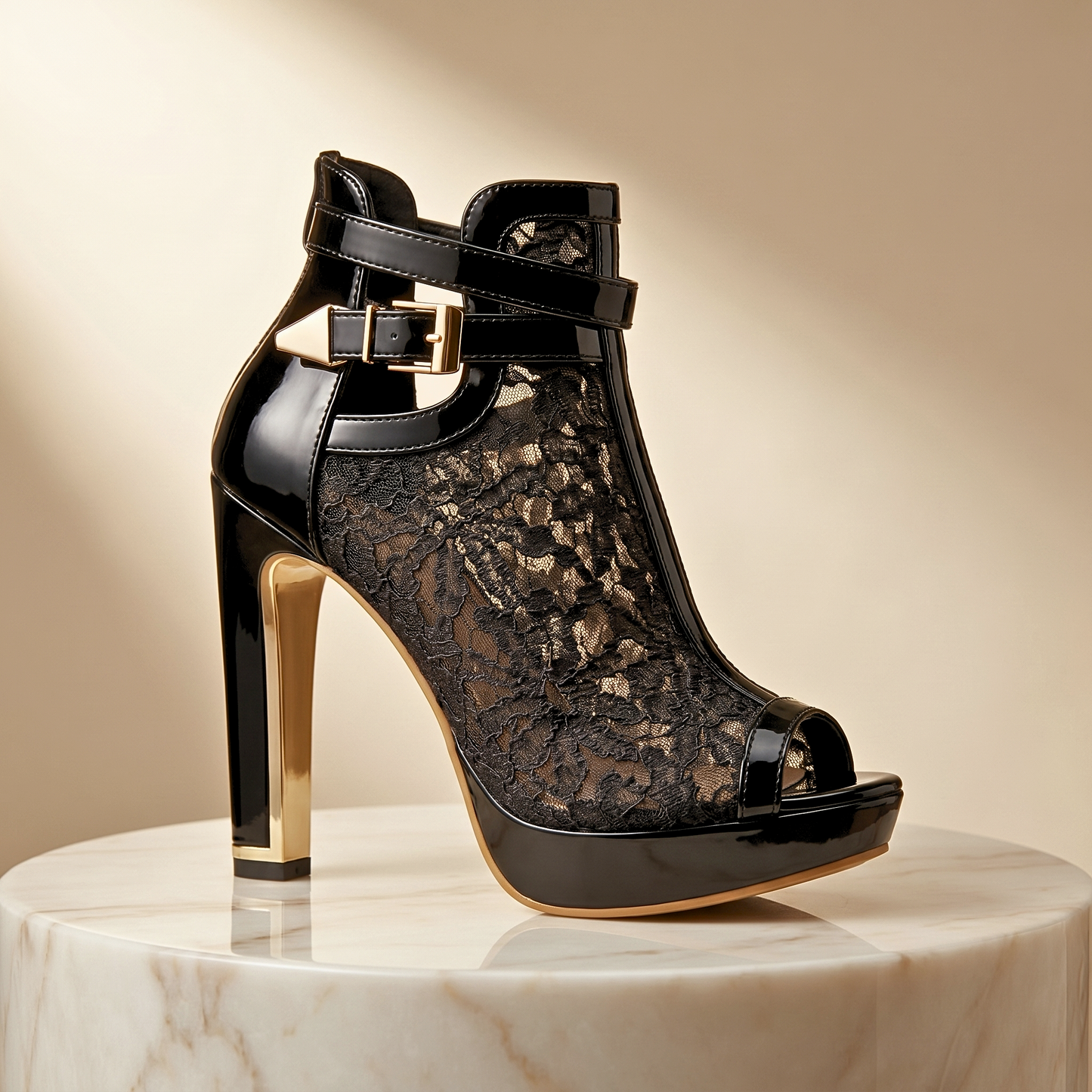 Women's Black Lace Pattern Heels Corvine