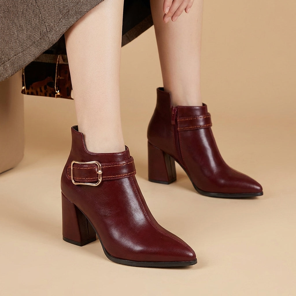 Women's Black Leather Ankle Boots Corvine