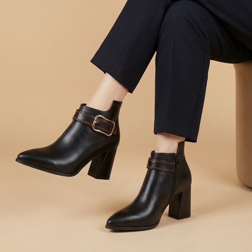 Women's Black Leather Ankle Boots Corvine