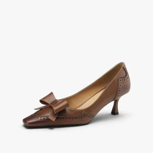 Women's Black Leather Brogue Detail Pumps Corvine