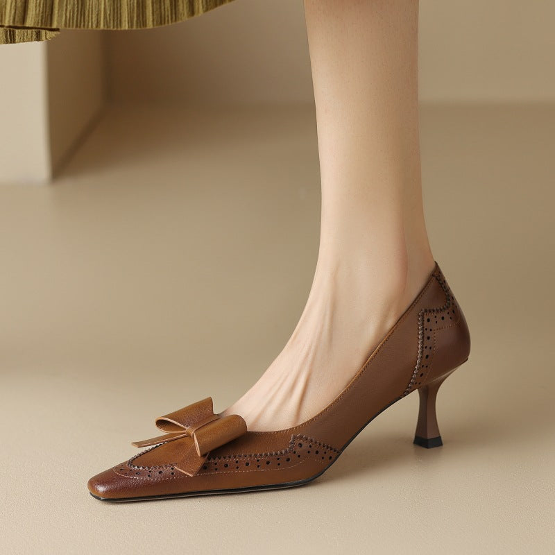 Women's Black Leather Brogue Detail Pumps Corvine