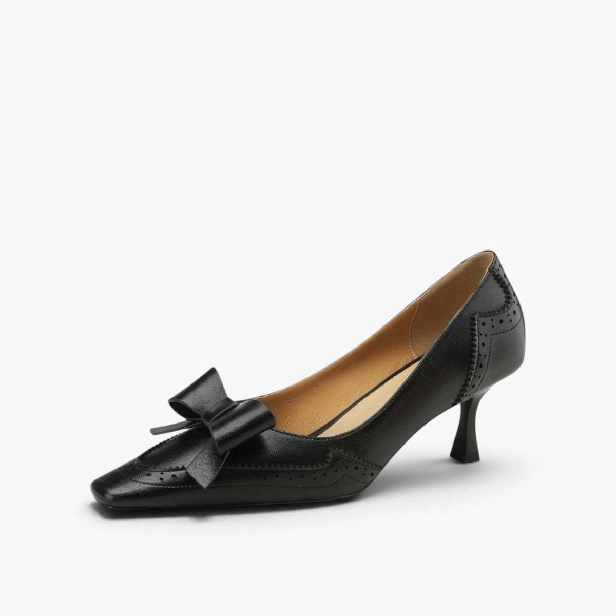 Women's Black Leather Brogue Detail Pumps Corvine