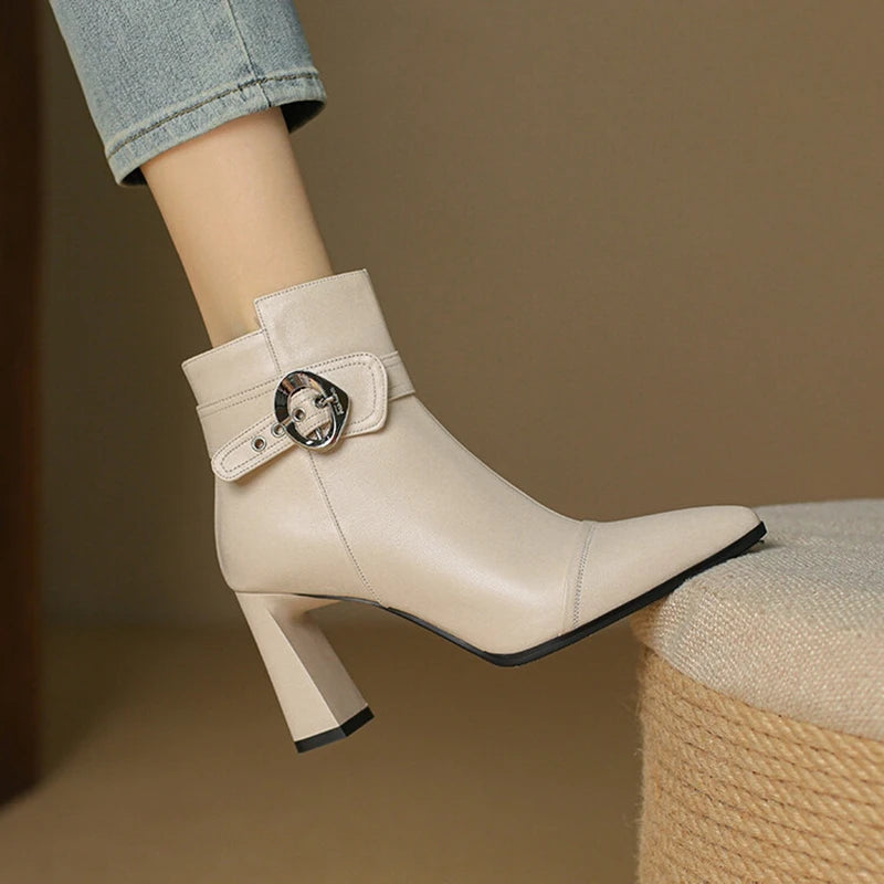 Women's Black Leather Buckle Ankle Boots Corvine