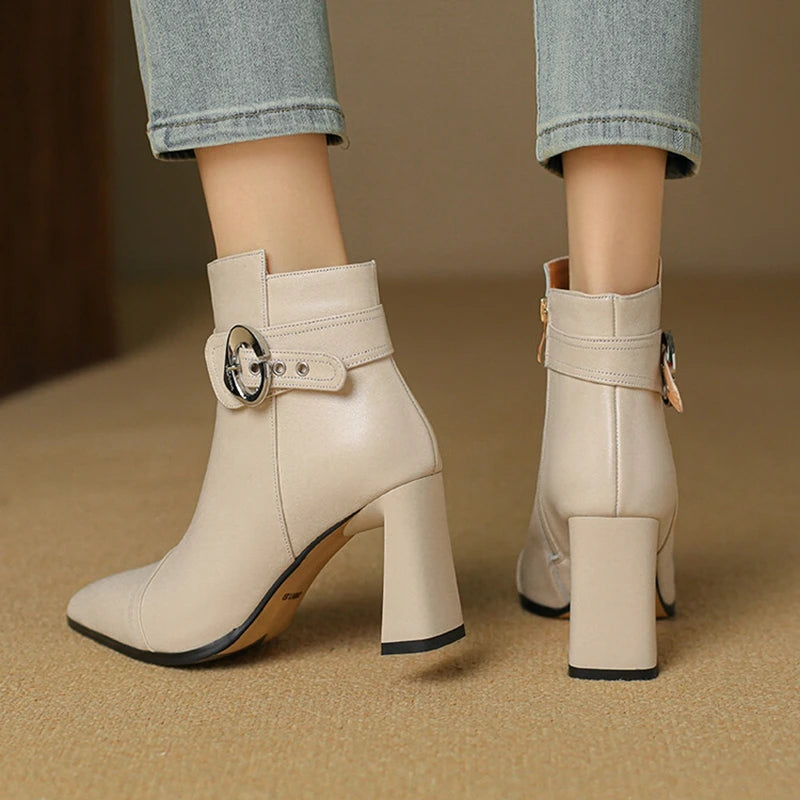 Women's Black Leather Buckle Ankle Boots Corvine