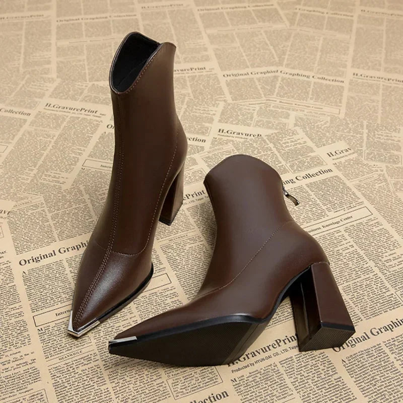 Women's Black Leather Chrome Tip Boots Corvine