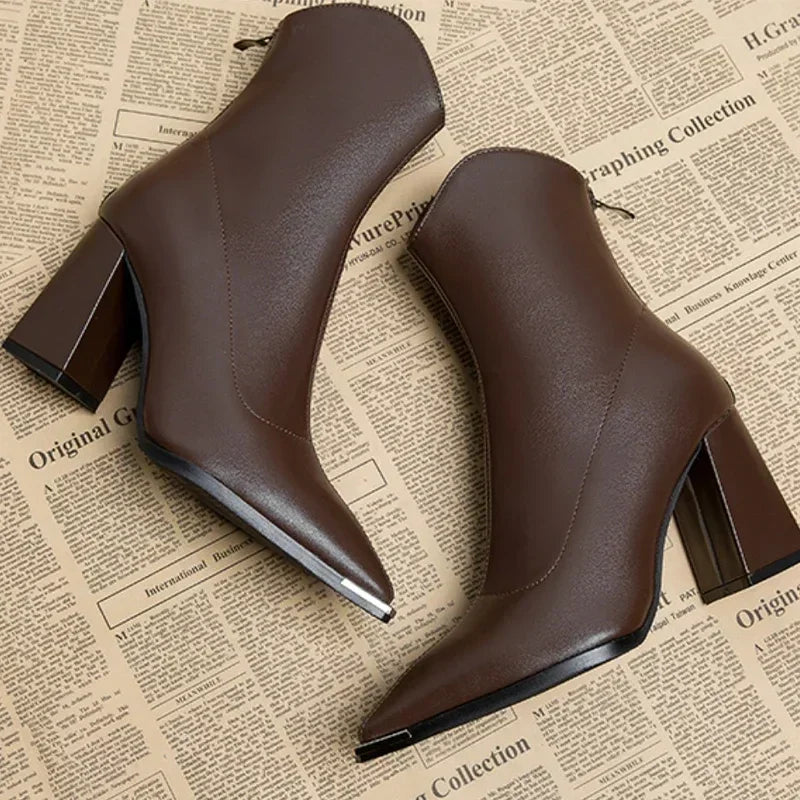 Women's Black Leather Chrome Tip Boots Corvine