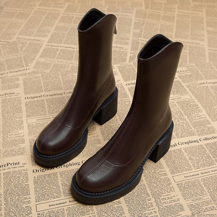 Women's Black Leather Chunky Block Heel Chelsea Boots Corvine