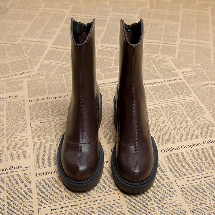 Women's Black Leather Chunky Block Heel Chelsea Boots Corvine