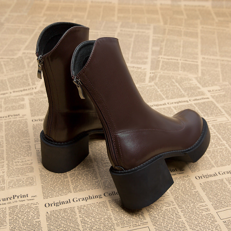Women's Black Leather Chunky Block Heel Chelsea Boots Corvine
