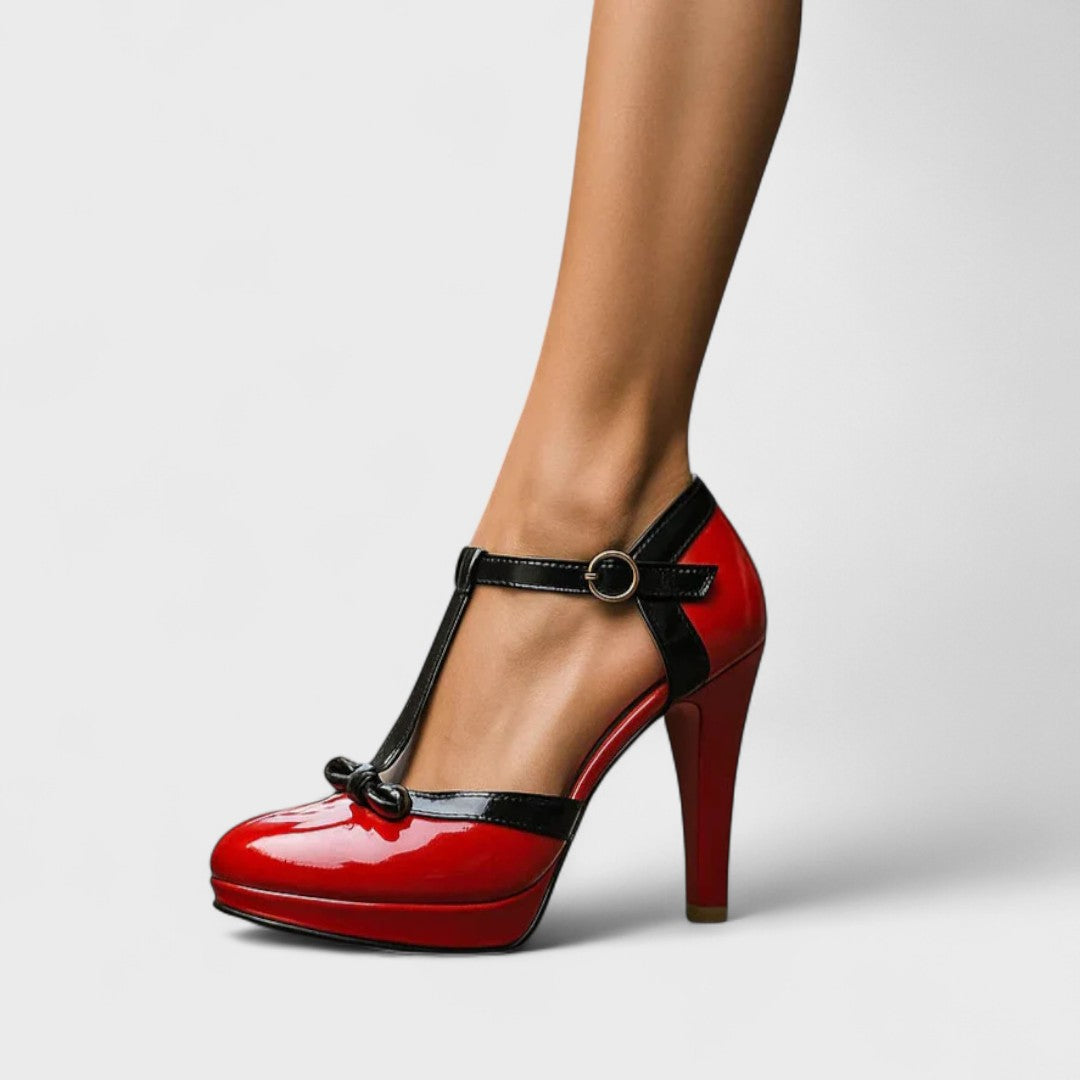 Women's Black Leather Heels Corvine
