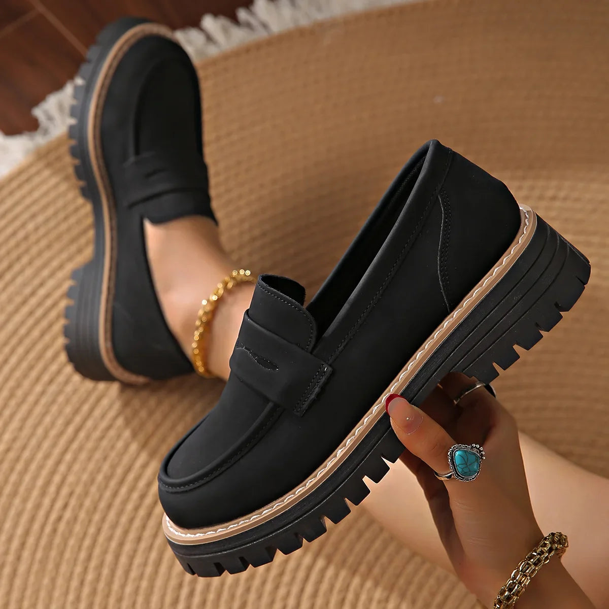 Women's Black Leather Penny Loafers Corvine