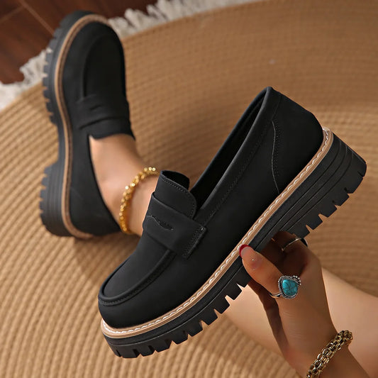 Women's Black Leather Penny Loafers Corvine