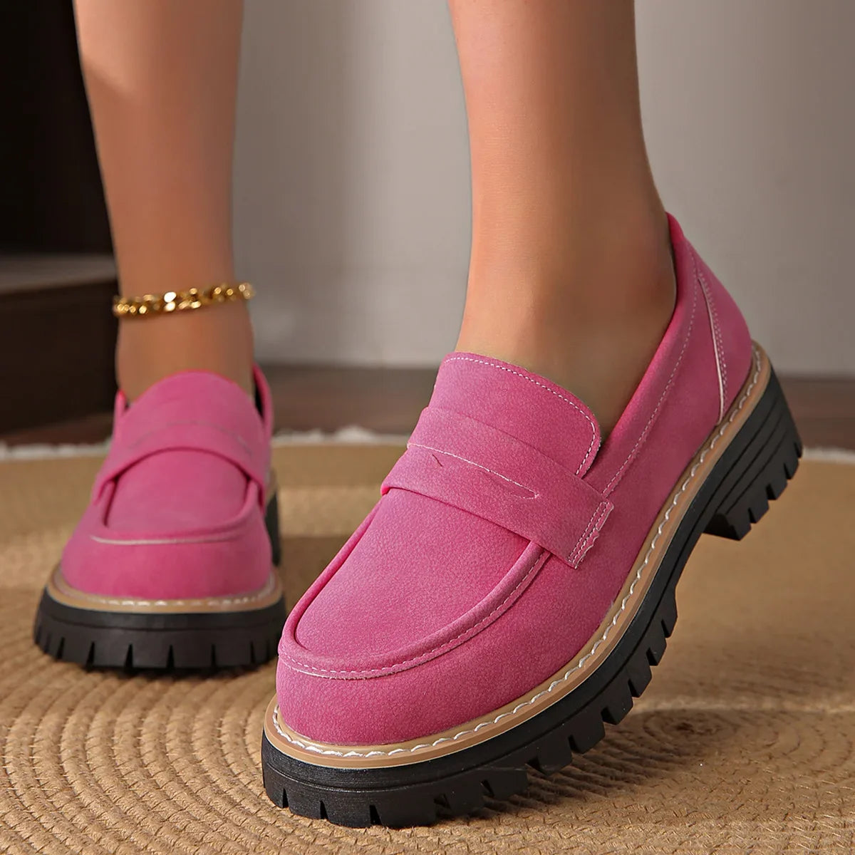 Women's Black Leather Penny Loafers Corvine