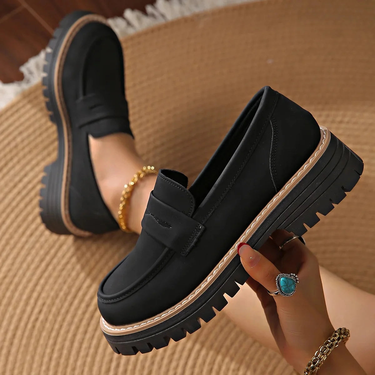 Women's Black Leather Penny Loafers Corvine