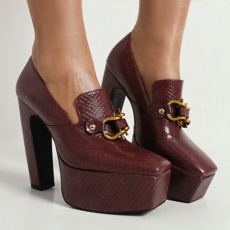 Women's Black Leather Platform Heels Corvine